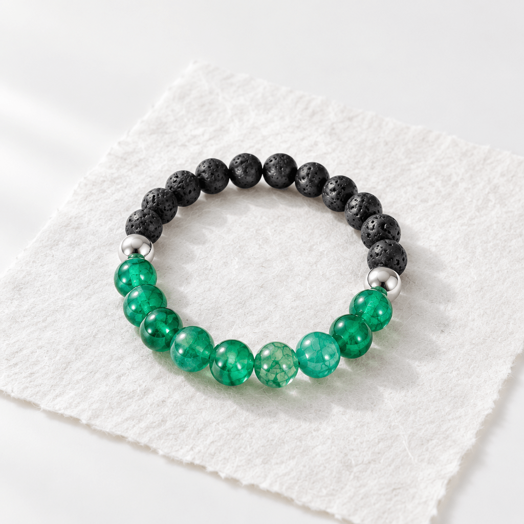 Bracelet veine de dragon verte, pierre de lave et hématite | Bijoux LavaLife - Bijoux LavaLife