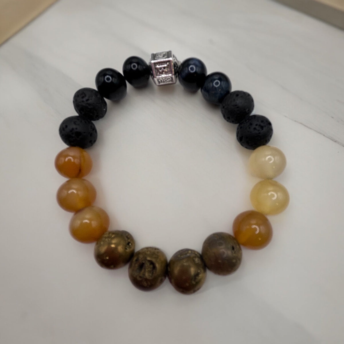 Détermination | Pierre de druzy dorée métallisée | Bracelet diffuseur - Bijoux LavaLife