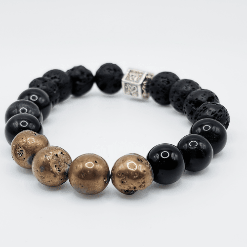 Détermination | Pierre de druzy dorée métallisée | Bracelet diffuseur - Bijoux LavaLife