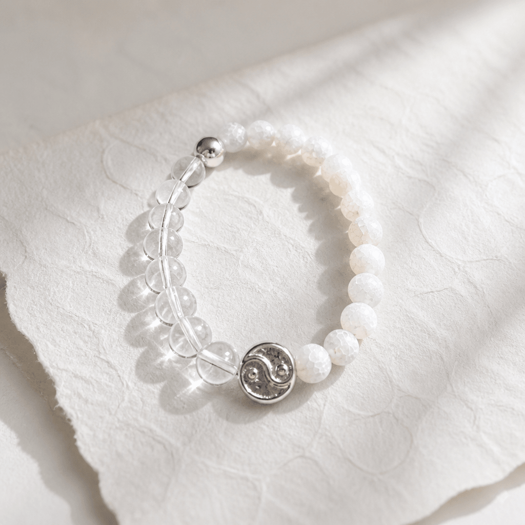 Lumière céleste | Quartz transparent et quartz craquelé blanc | Bracelet diffuseur - Bijoux LavaLife