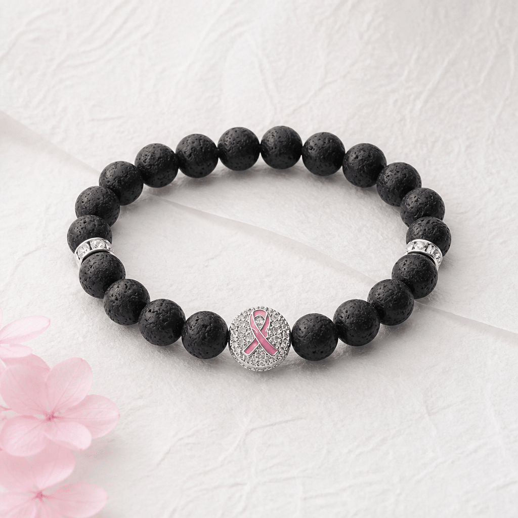 Perles d'espoir | Perle avec ruban rose | Bracelet diffuseur - Bijoux LavaLife