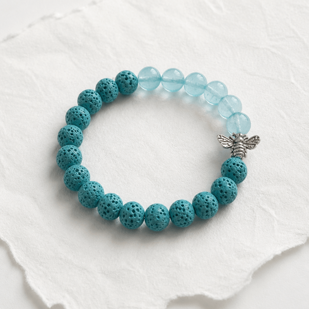 Soutien à la persévérance | Pierre aigue-marine | Bracelet diffuseur - Bijoux LavaLife