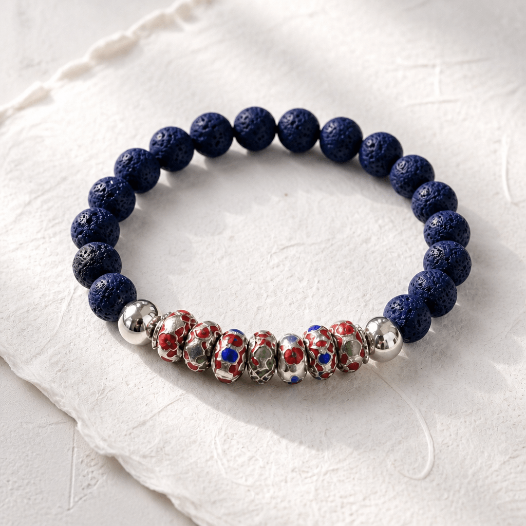 Symphonie d'Afrique | Perles de verre du Ghana & Pierre de lave | Bracelet diffuseur - Bijoux LavaLife